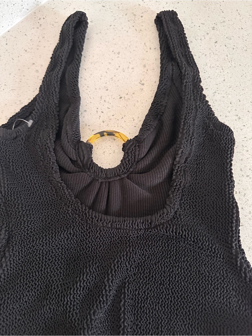 New DKNY Black Textured Crinkle Swimsuit O-Ring One-Piece Bathing Suit Vacation - Picture 11 of 14